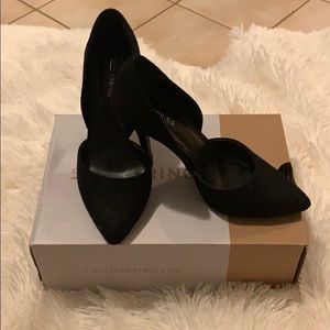 Pointed Black Suede Heels